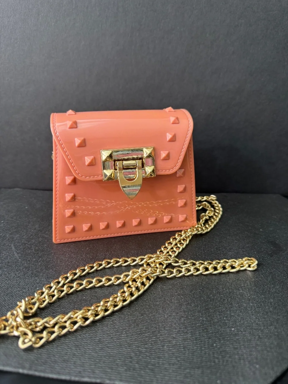 Coral Studded Mini Crossbody Bag Gold Chain Strap Small Purse Jelly